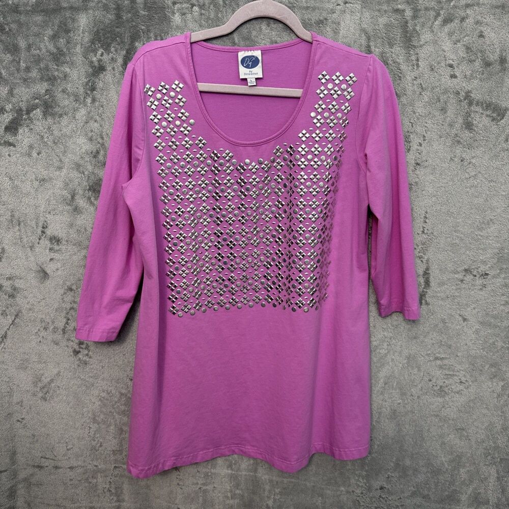 dg2 diane gilman top large pink beadeed scoop neck tunic